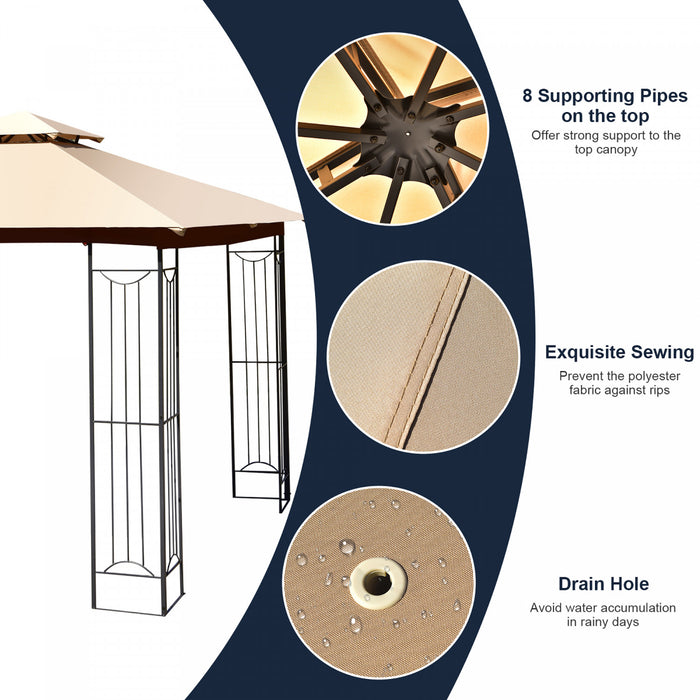 Costway 10’ X 10’ Patio Canopy Gazebo Exterieur 2-tier Tente En Acier Robuste En Forme De L