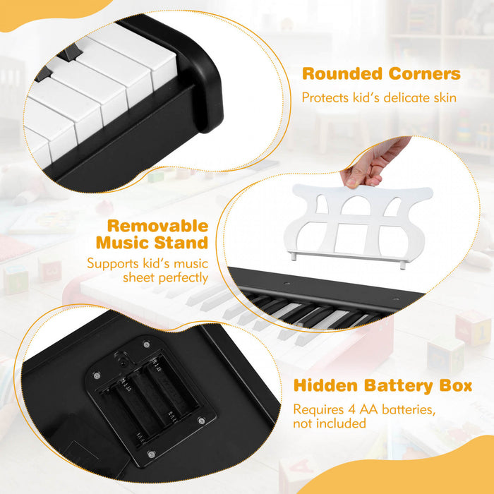 Costway Clavier de Piano pour Enfants 30 Touches avec Pupitre Amovible et Fonction Demarrage a Une Touche - Noir
