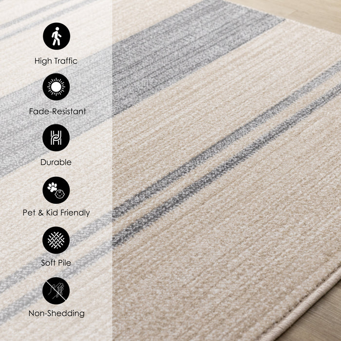 Tapis Covington beige et gris a rayures, 7'10\" x 10'6\"