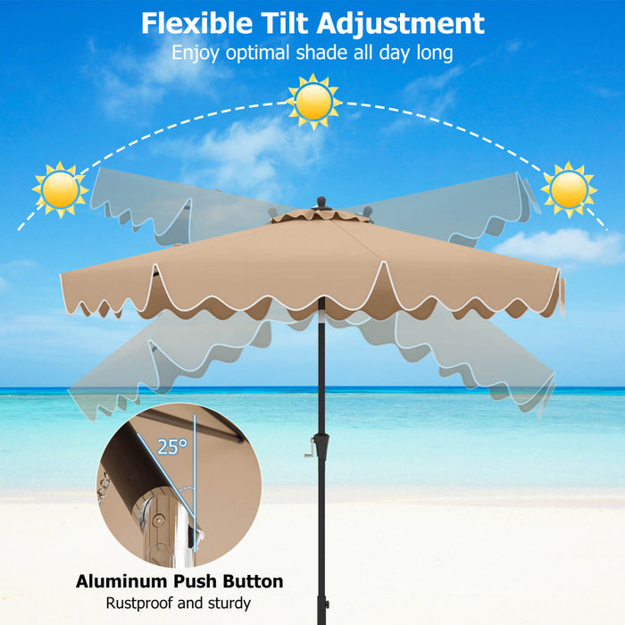 Costway Parasol de patio de 9 pieds a 2 niveaux, parasol de table de marche avec toile protectrice solaire marron