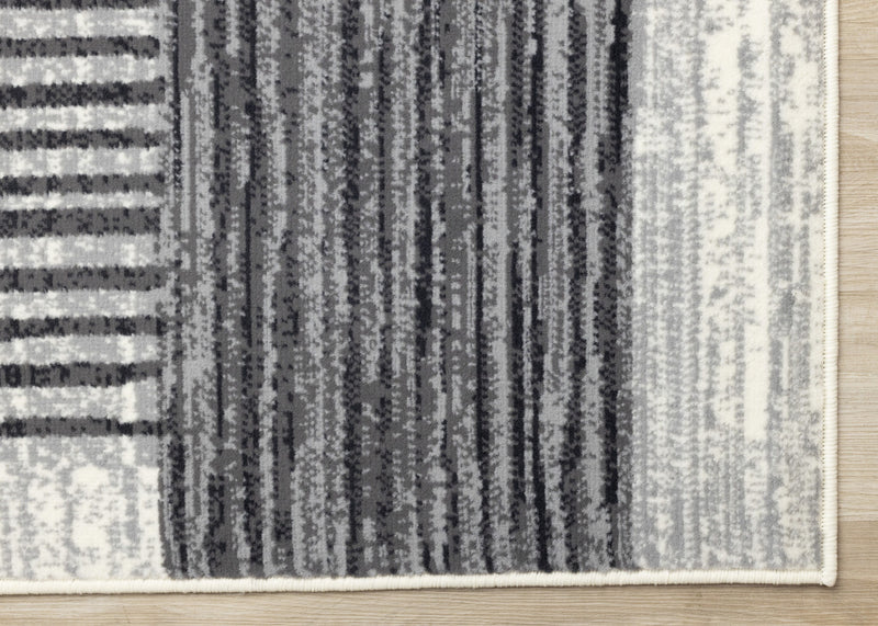 Carpette Forte blanche, grise et noire à motif de taches rayées modernes - 7 pi 9 po x 10 pi 6 po