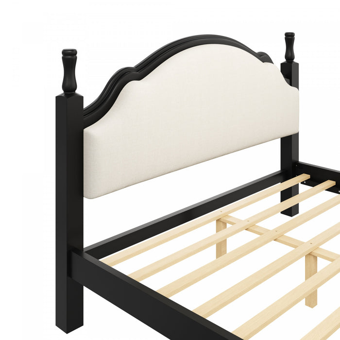 Lit plateforme Miles en bois format Queen avec tete de lit rembourree incurvee, noir