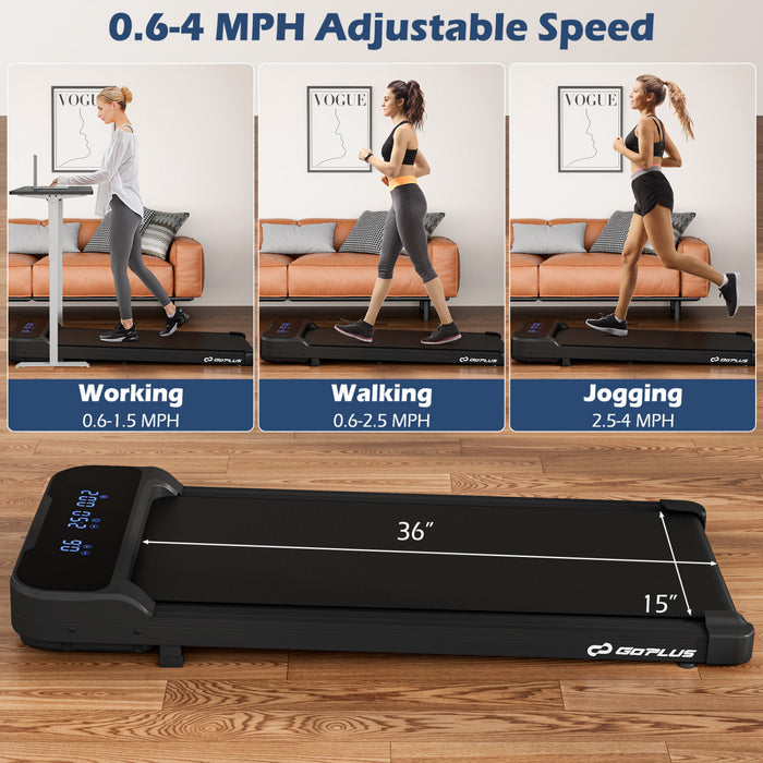 Goplus 2.5hp Under Desk Tapis Roulant Pour La Maison Et Le Bureau Telecommande Led Affichage Noir