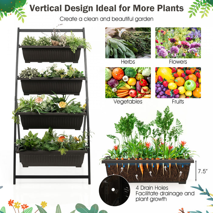 Costway 2pcs 5 Ft 4-tier Lit De Jardin Eleve Vertical Planteur Eleve W / 4 Boites De Conteneur