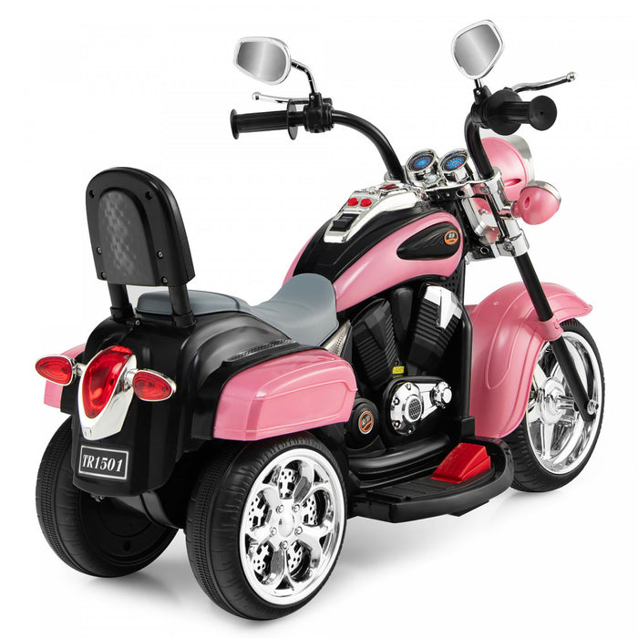Costway 6v Kids Ride On Chopper Moto 3 Roues Trike Avec Phare Et Corne Rose