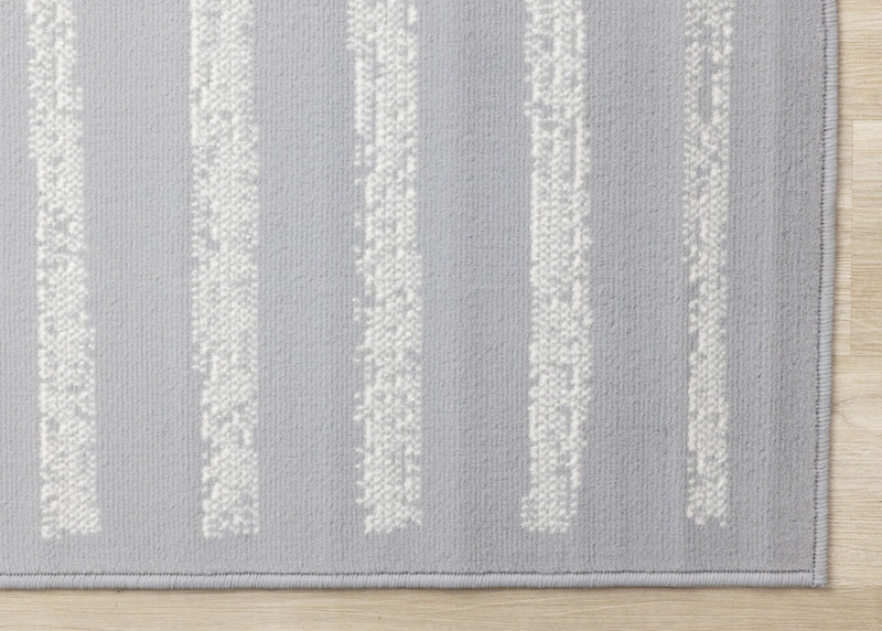 Carpette Forte grise et blanche à motif de rayures modernes - 5 pi 3 po x 7 pi 5 po