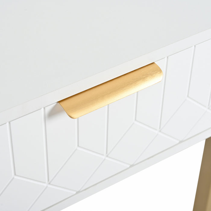 Horizon Table Console Moderne avec Tiroirs Geometriques et Cadre Dore, Blanc/Or