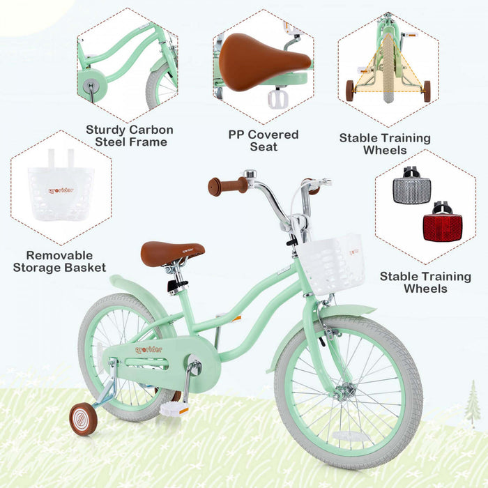 Costway 18\" Enfants Velo Tout-petit Velo Avec Roue D'entrainement Kickstand Pour 4-8 Ans Vert
