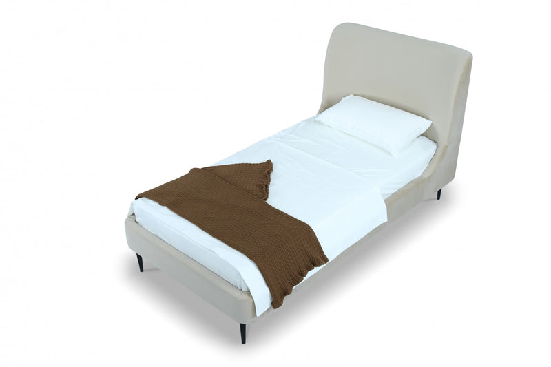 Lit jumeau Heather style milieu du siecle moderne, tapisse de velours creme et noir