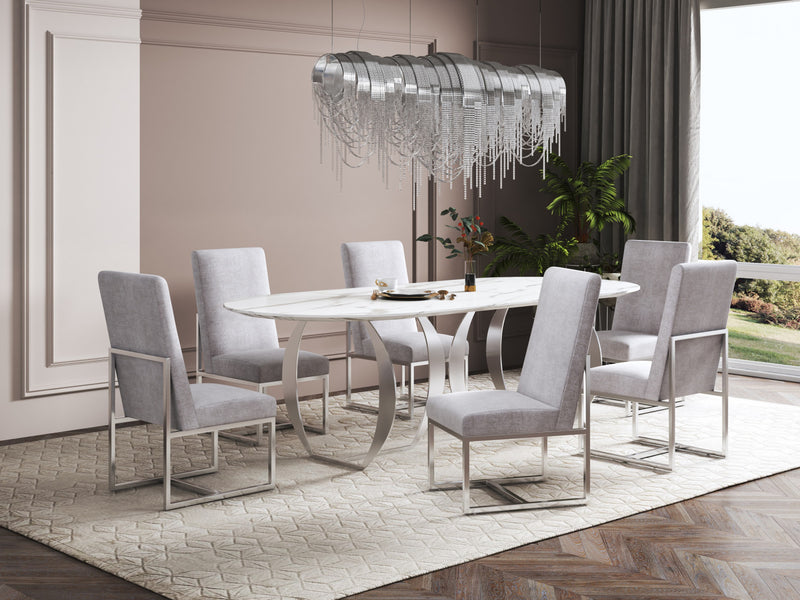 Chaise de salle a manger moderne en velours et metal Element gris - Lot de 2