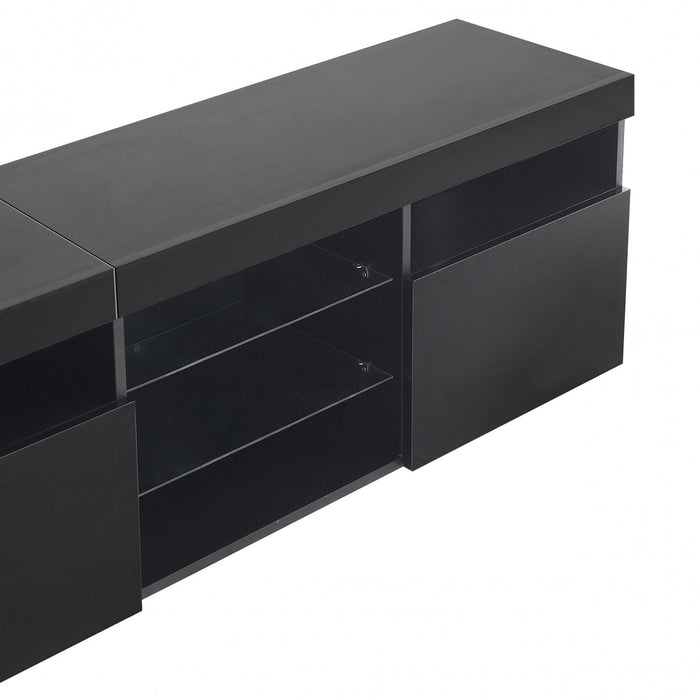 James 70.8\" Cabinet TV Moderne avec Eclairage LED USB et Facade Haute Brillance, Noir