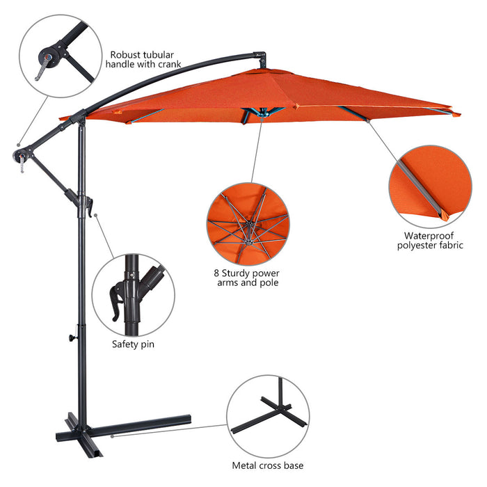 Costway Parasol suspendu 10' FT pour patio, ombre solaire decalee exterieur Marche base Croix Orange
