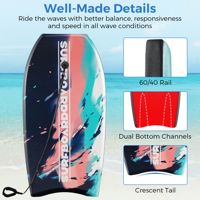 Costway 37\" Body Board Leger Avec Eps Core Xpe Deck Hdpe Bottom Crescent Tail Multi-couleur
