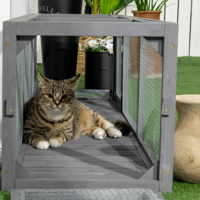 Pawhut Tunnel Pour Chat De 59\" Avec Design Extensible, Tunnel En Bois Pour Chat Avec Protection Contre Les Intemperies, Connexion A L'interieur Et A L'exterieur Pour Patios, Balcons