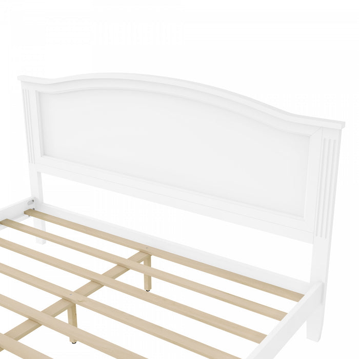 Lit plateforme Benson en bois massif format Queen avec tete de lit elegante, blanc