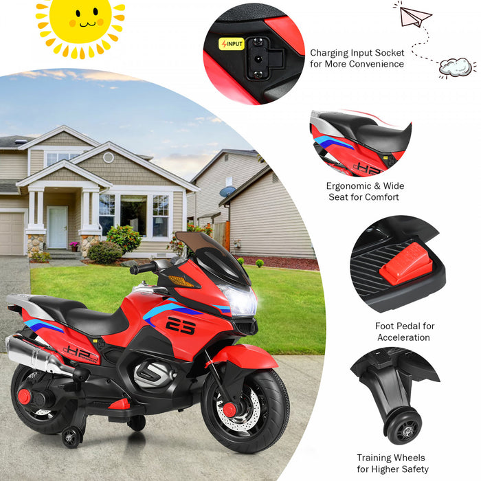 Moto Electrique 12v Pour Enfants Avec Roues D'entrainement Et Eclairage, Rouge