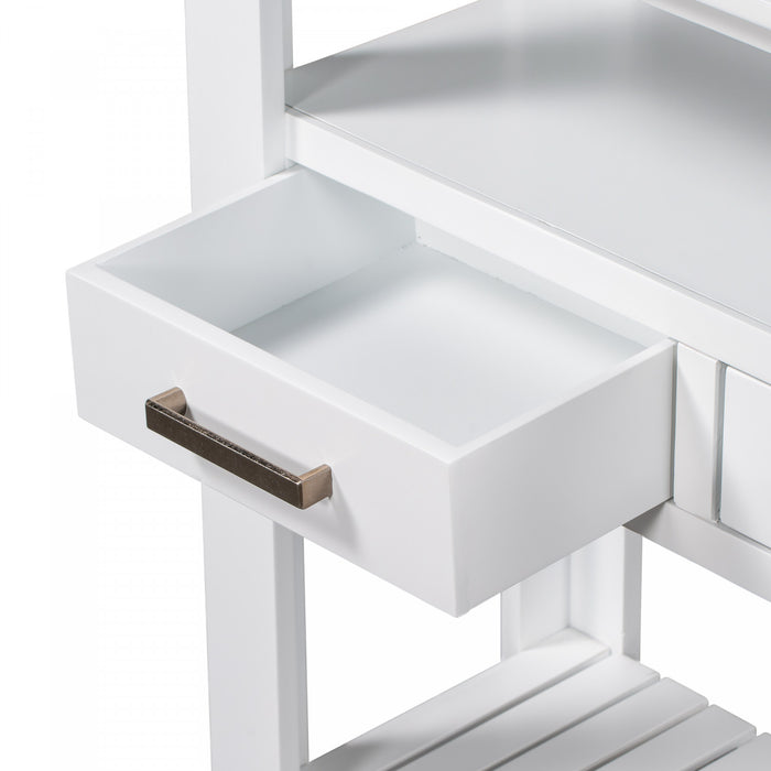 Table d'entree Ava 62,2'' avec tiroirs et etageres ouvertes, blanche