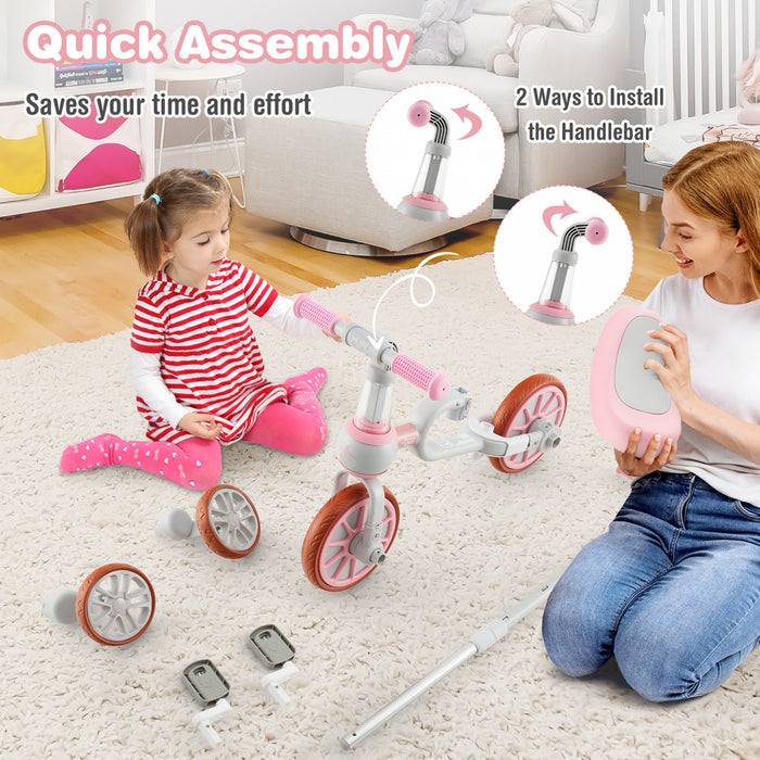 Costway 4 En 1 Enfants Tricycles Avec Poignee De Poussee Et Roues D'entrainement Bebe Equilibre Velo Rose