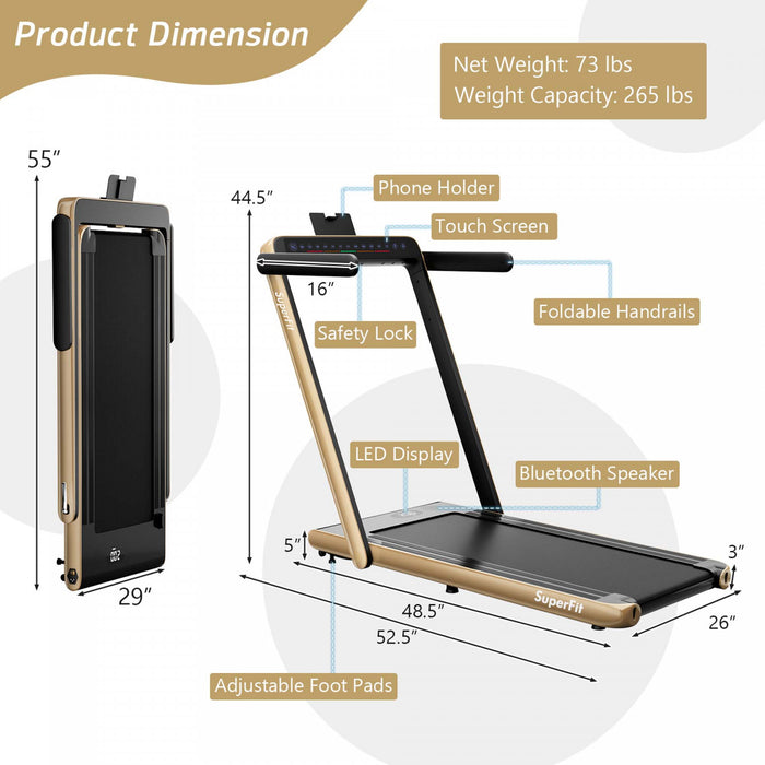 Tapis De Course Pliable 2 En 1superfit – Moteur 2,25 Cv – Double Ecran – Haut-parleur Bluetooth