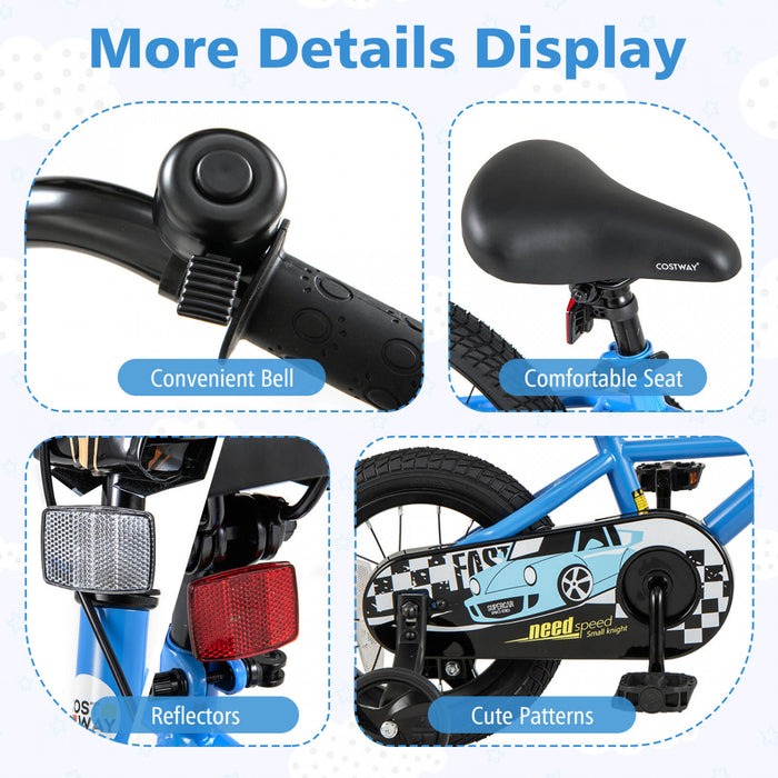 Costway 14\" Velo D'entrainement Pour Enfants Avec Roues D'entrainement Amovibles Pneumatiques Navy