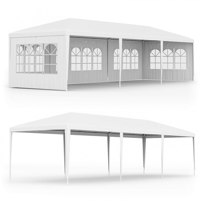 Tente De Reception 3x9x2,5m (h X I X L) Blanc Toile Impermeable Structure En Acier Galvanise Tonnelle Barnum 6 Fenetres 2 Portes Avec Zip