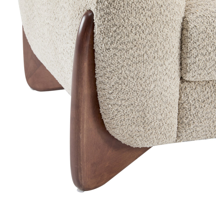 Harold Canape 3 places en bois de 82,75\" avec revetement boucle et sherpa, amande