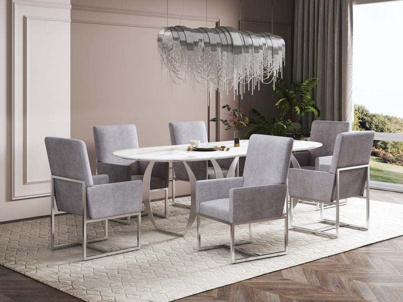 Chaise de salle a manger moderne en velours et metal Element gris - Lot de 2