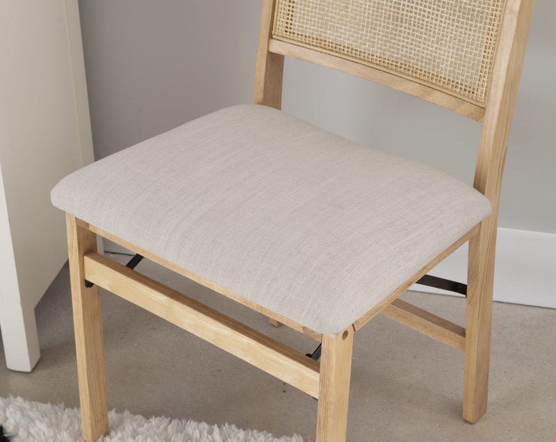Chaise de salle à manger pliante Bauer en tissu et en cannage - naturelle