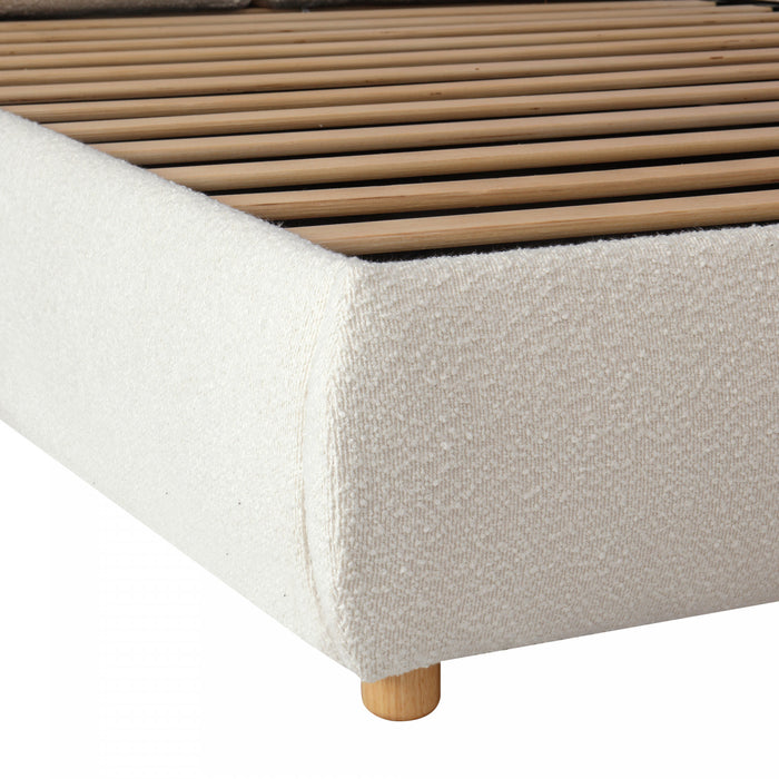 Lit plateforme avec rangement et levee hydraulique Diana, recouvert de boucle luxueux, taille Queen, blanc