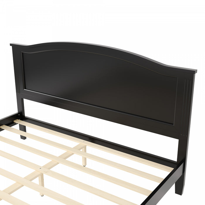 Lit plateforme Benson en bois massif format Queen avec tete de lit elegante, noir
