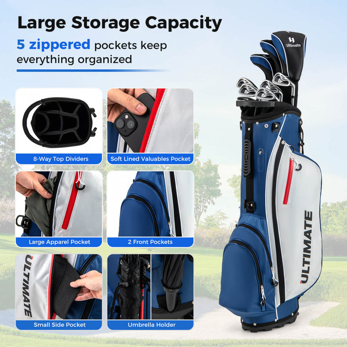 Ensemble Complet De 10 Clubs De Golf De Marque Costway Pour Hommes Avec Driver En Alliage Bleu