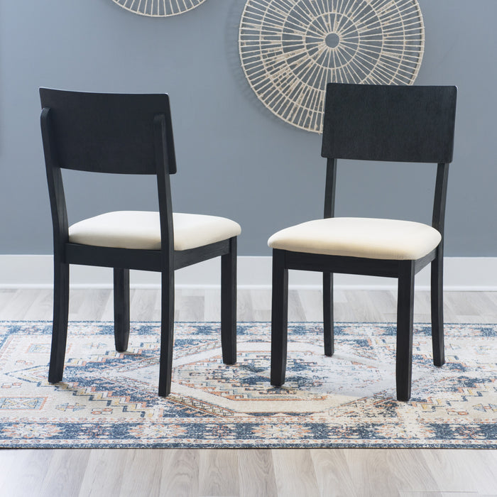 Chaise de salle à manger Jorissen en tissu d’apparence lin anthracite foncé - ensemble de 2