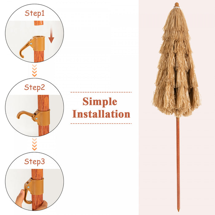 Costway Parasol de plage en paille de 6,5 pieds, inclinable, style tiki hawaien, patio portable