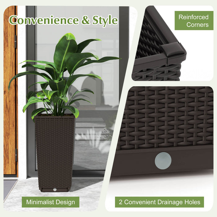 Costway 23 \"planteurs Hauts Ensemble De 2 Pot De Plante En Mousse De Rattan Pot D'arbre Arrosant Automatiquement Brown