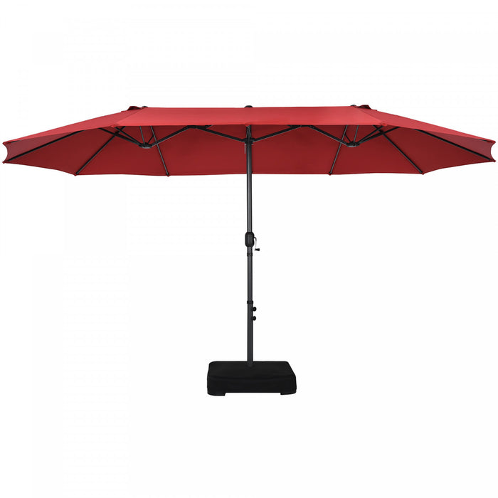Costway Parasol double face jumeau 15FT pour terrasse avec manivelle et base de marche vin