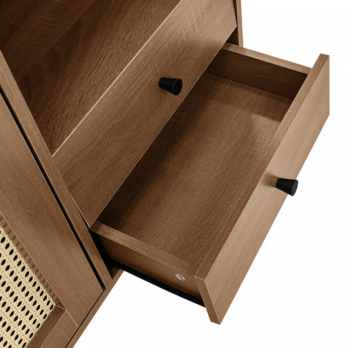 Zona 51.1\" Buffet avec Portes en Rattan et Etageres Ajustables, Marron Fonce