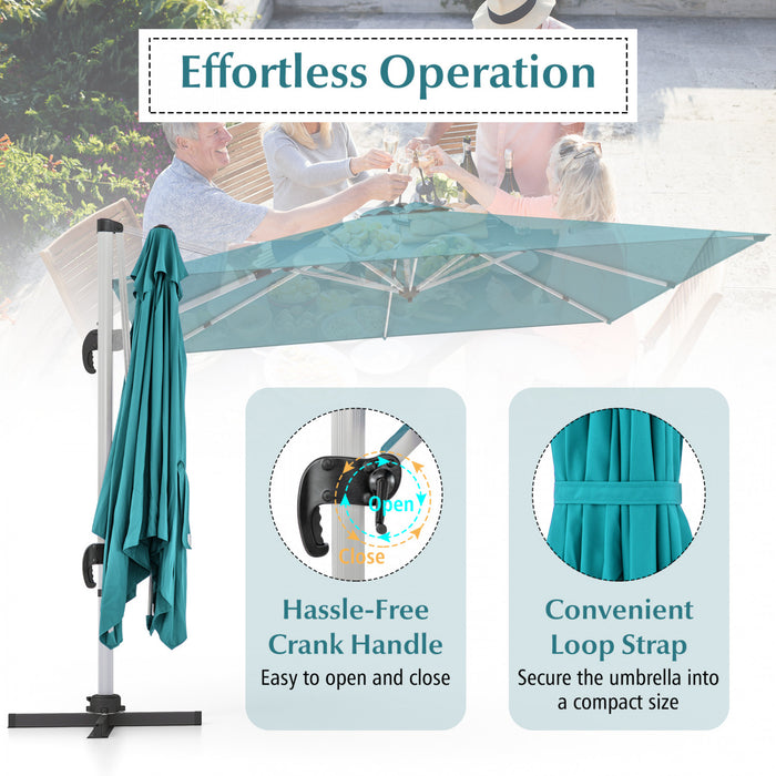Costway Parasol d'exterieur a bras articule 10 pieds en aluminium suspendu deporte, avec rotation a 360° Bleu