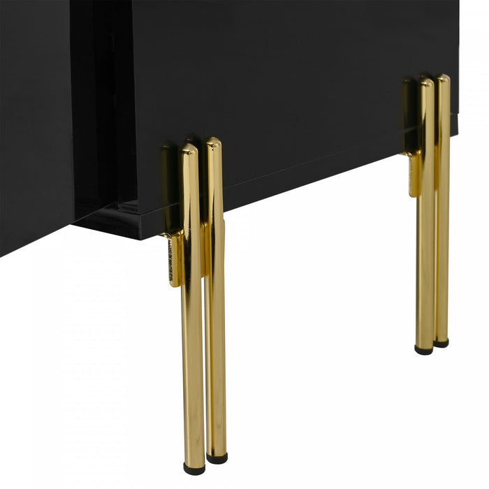 Croma Meuble TV Moderne Haute Brillance 67 po avec Gestion des Cables et Garniture Doree, Noir
