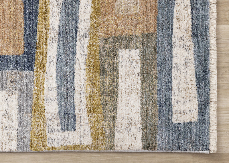 Carpette moderne et raffinée Macey grise, bleue et rouge - 5 pi 3 po x 7 pi 10 po