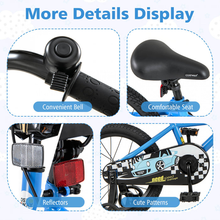 Costway 16\" Velo D'entrainement Pour Enfants Avec Roues D'entrainement Amovibles Pneumatiques Navy