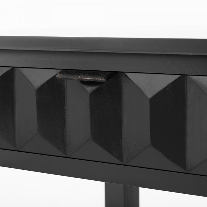 Table d'entree Oliver 60'' en placage de sapin avec design en nid d'abeille et tiroirs, noire