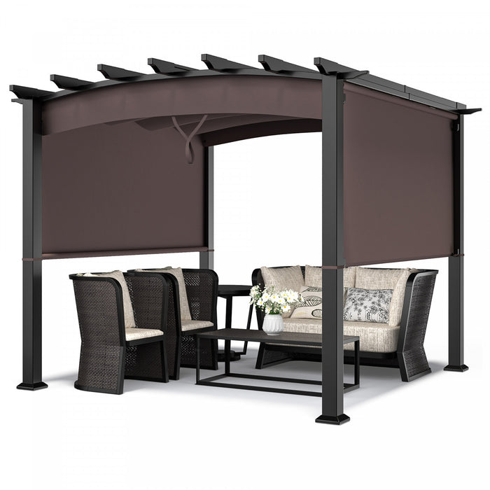 Costway 10 X 10ft Patio Pergola Gazebo Parasol Abri Avec Auvent Retractable
