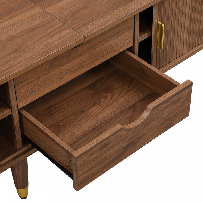 Rustic Meuble TV 69 po avec Porte Coulissante et Finition Noyer, Bois