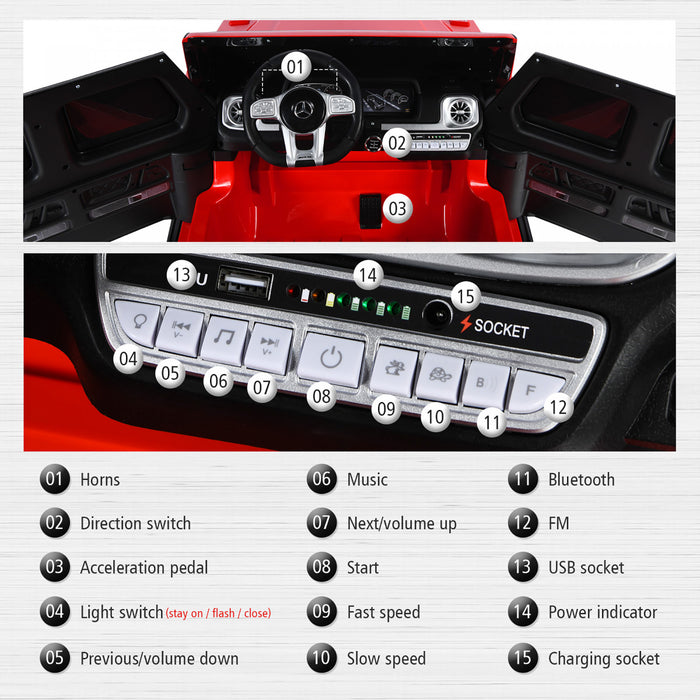 Costway 12v 2 Sieges Enfants Roulent Sur La Voiture Mercedes Benz G63 Sous Licence W / Telecommande Rouge