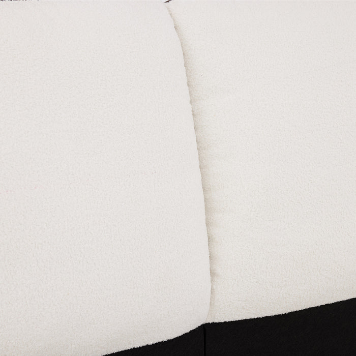 Le lit plateforme Ava en polaire Teddy avec tete de lit a oreilles et revetement en simili cuir, taille King, couleur blanche