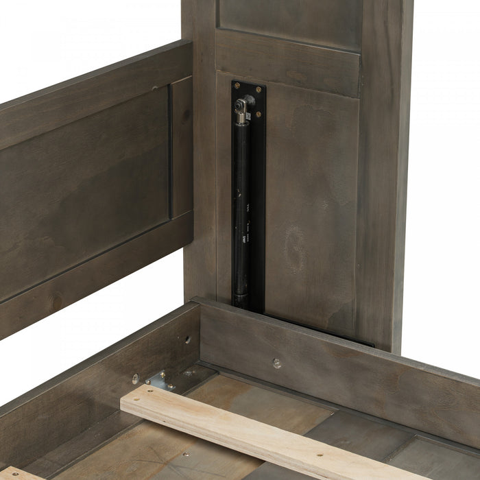 Lit escamotable Olivia en bois massif avec lumiere LED et armoire pliante, taille full, marron