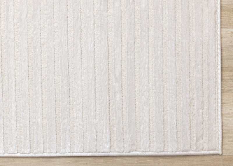 Carpette Leonardo blanche et grise à motif de rayures modernes - 7 pi 10 po x 10 pi 6 po