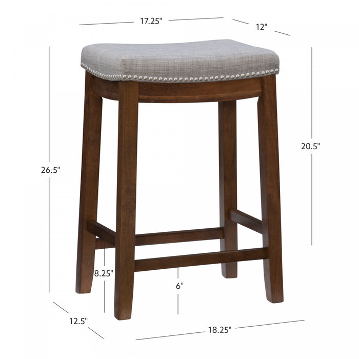 Tabouret Claridge de hauteur comptoir en tissu d’apparence lin, en forme de selle et sans dossier - brun foncé