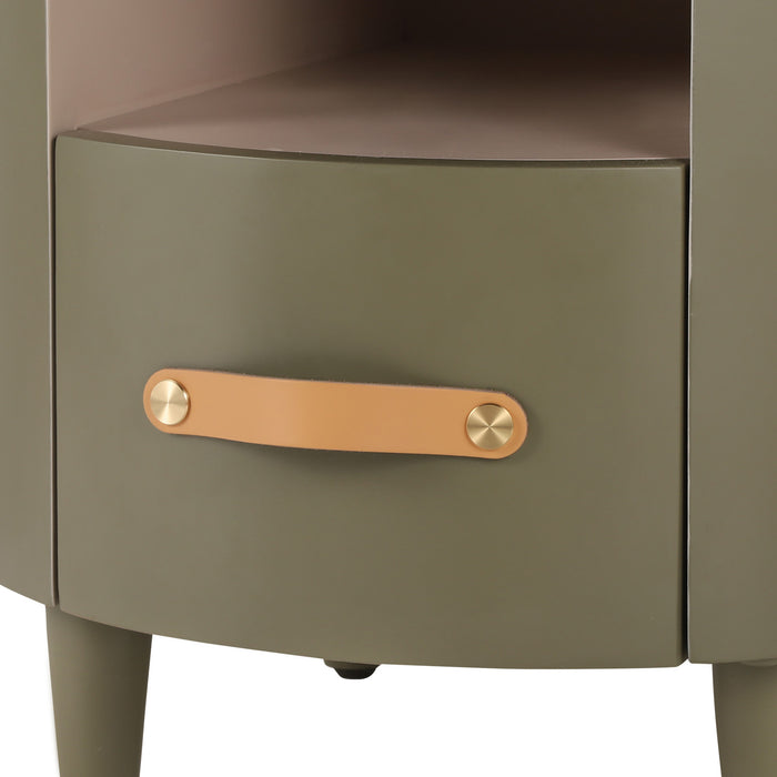 La table de nuit moderne Olivia au design incurve avec tiroir de rangement, couleur verte