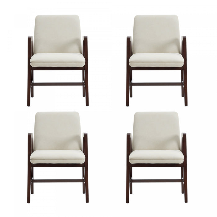 Fauteuil moderne Stella en velours avec accoudoirs en bois, creme - Lot de 4